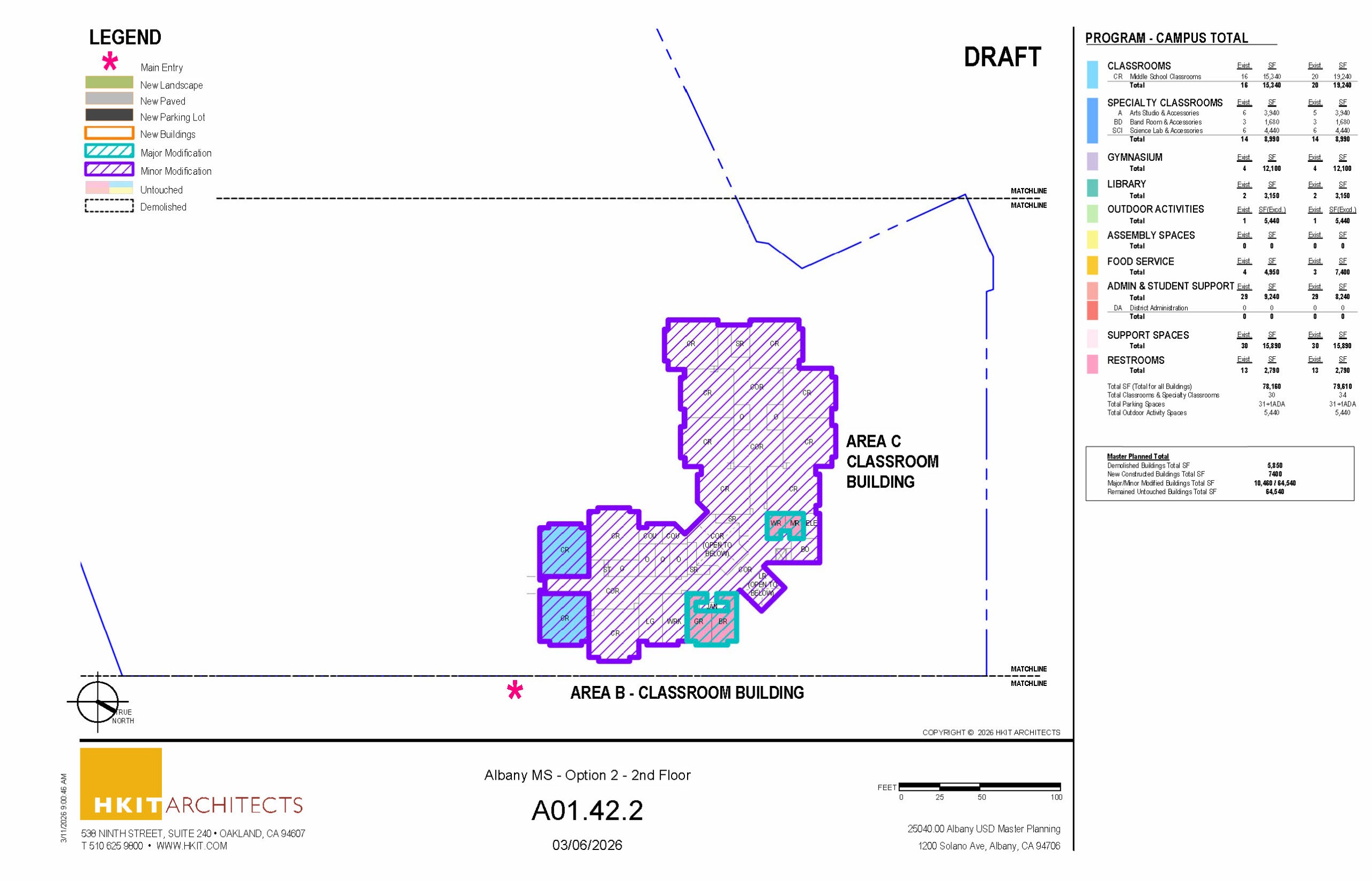Plan of AMS showing 2nd floor proposed minor modifications of most buildings, with major modifications done to the office and cafeteria