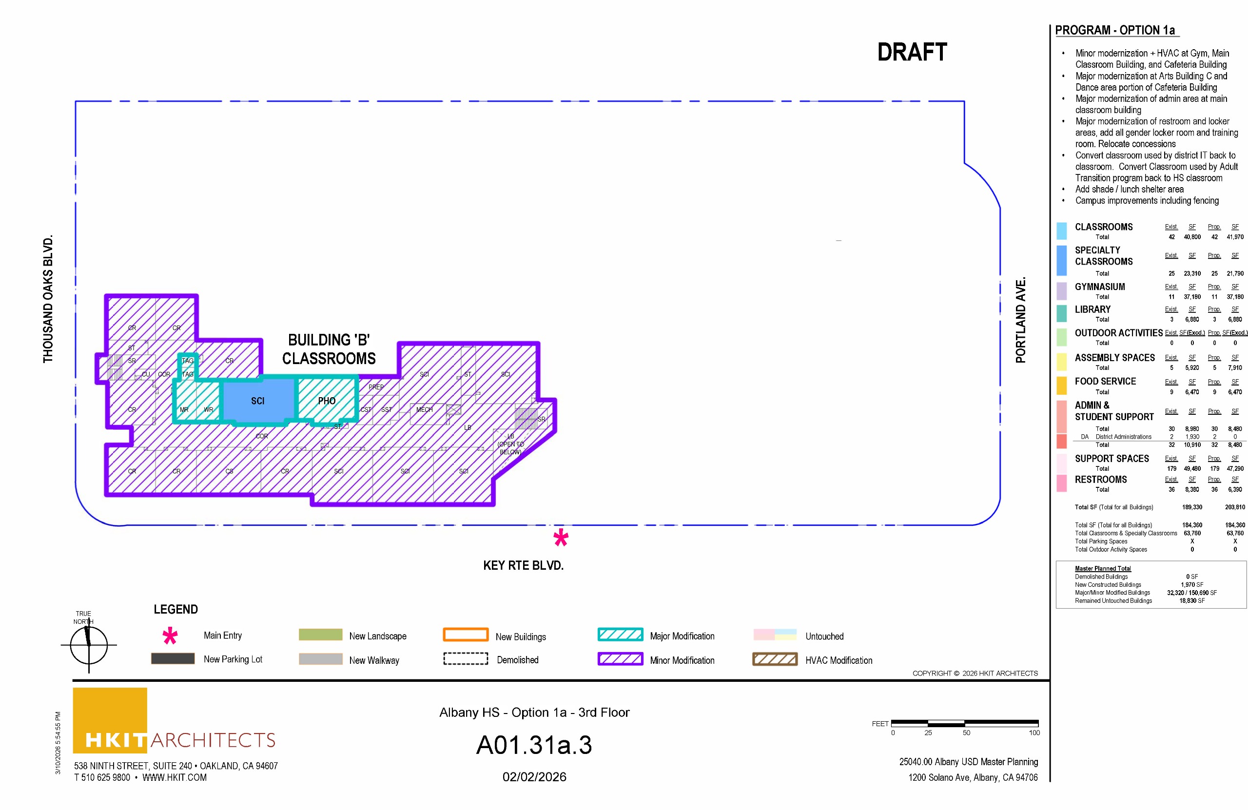 Third floor plans of AHS showing areas of minor and major modernization as described above.