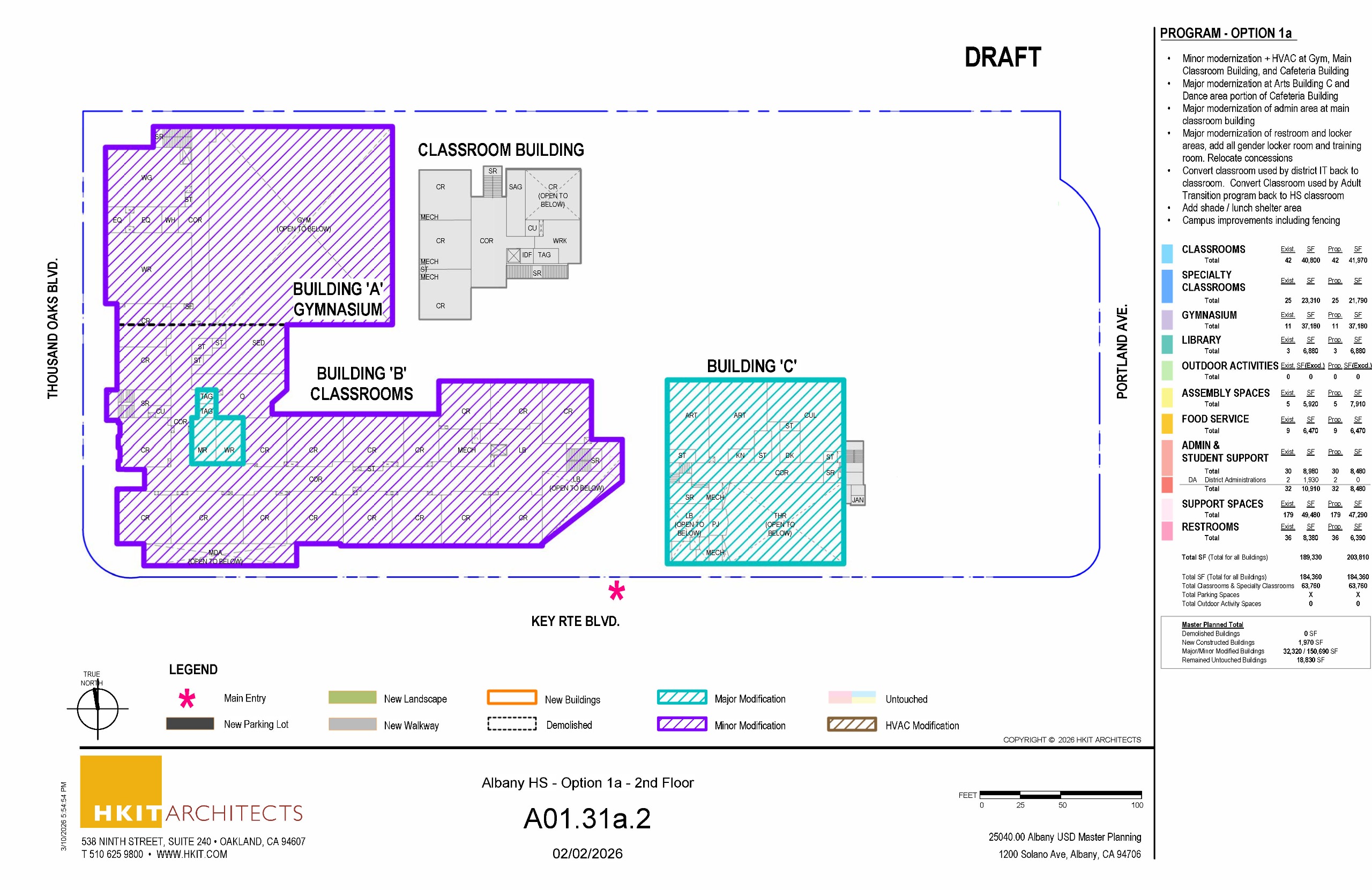 Second floor plans of AHS showing areas of minor and major modernization as described above.